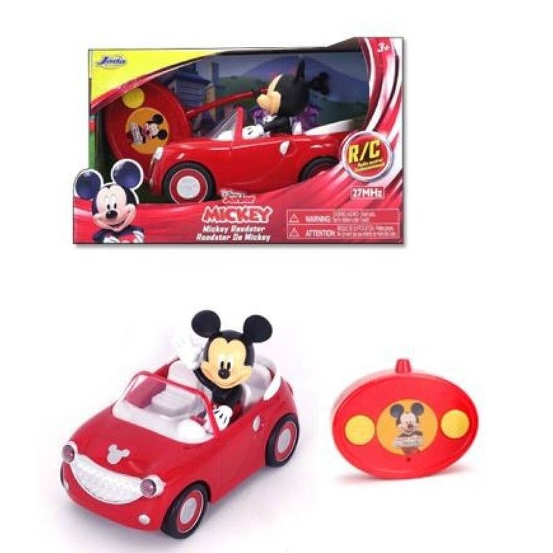 Coche teledirigido rojo de Mickey Mouse tipo roadster con el personaje a bordo