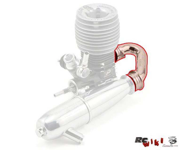 Esquema de un motor nitro de coche RC con el tubo de escape senalado