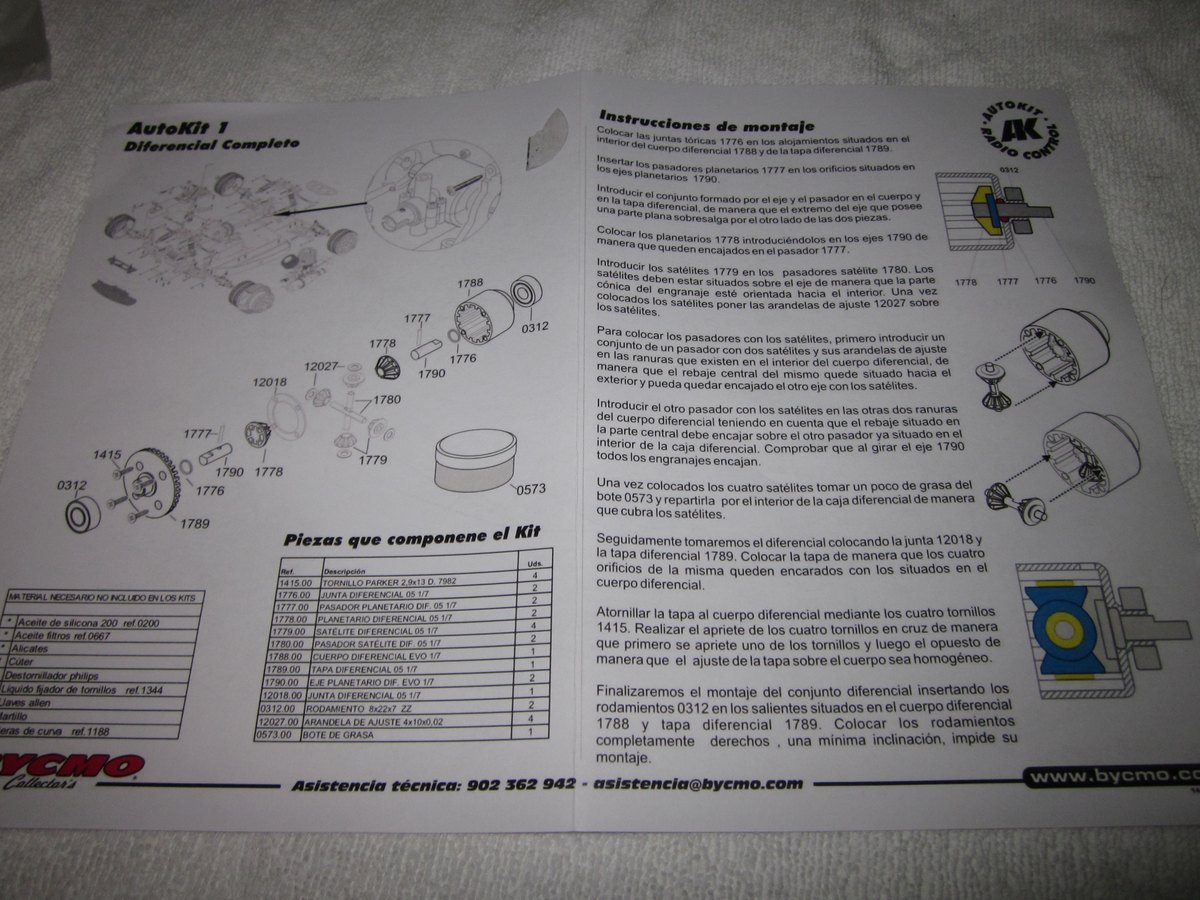 Hoja de instrucciones de una entrega con el despiece dibujado y la lista de piezas numeradas