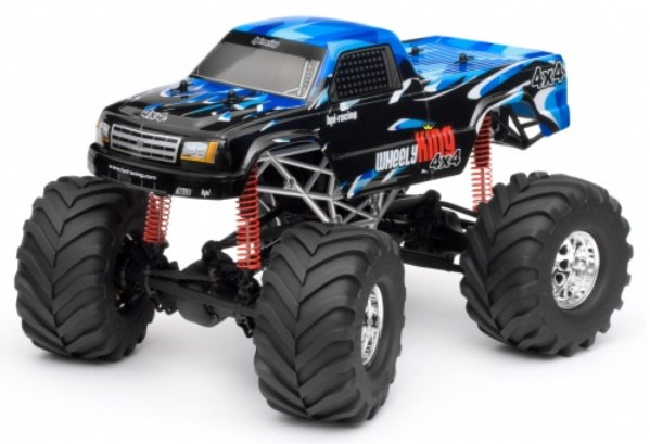 HPI Wheely King 4x4 sobre fondo blanco, el monster truck de serie usado como base de la conversión a crawler