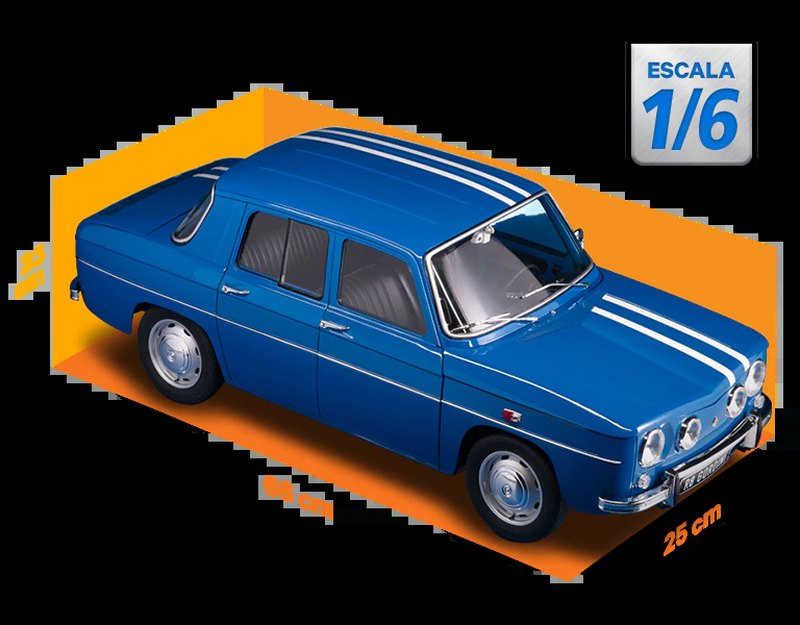 Renault 8 Gordini a escala 1/6 con la cota que indica sus 25 centímetros de ancho